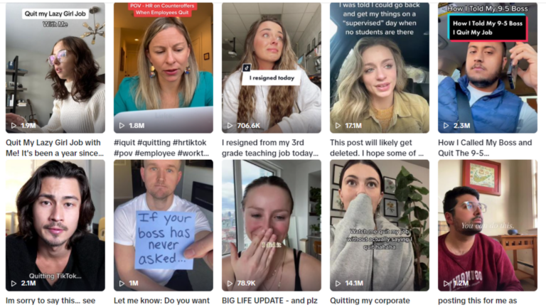 Images of tiktok videos from the Quit-tok search on Tiktok